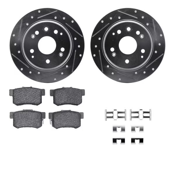 7512-58014, Rotors-Drilled and Slotted-Silver w/ 5000 Advanced Brake Pads incl. Hardware, Zinc Coat, Dynamic Friction Co, Mfr#: 7512-58014